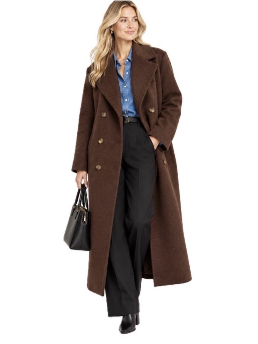 House of Harlow 1960 Brown Wool-Blend Pea Coat Size Large Like New